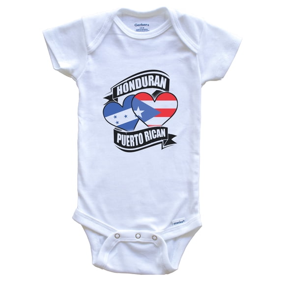 Honduran Puerto Rican Hearts Honduras Puerto Rico Flags Baby Bodysuit, 0-3 Months White