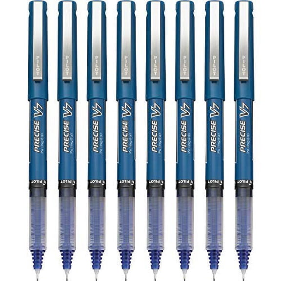 Pilot, Precise V7, Capped Liquid Ink Rolling Ball Pens, Fine Point 0.7 mm, Blue, Pack of 8