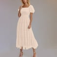 thumbnail image 2 of Eawtki Women's Smocked Midi Tulle Dress 2025 Summer Puffy Short Sleeve Square Neck Ruffle Wedding Guest Party Dresses, 2 of 7