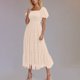 thumbnail image 2 of Vestido de Manga Larga Maxi para las Mujeres Caída Sólido Plisado, Sexy Manga Corta Elástica Cintura Boho Bolsillos, 2 of 9