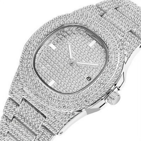 Unisex Luxury Full Diamond Watch Silver Gold Fashion Quartz Analog Stainless Steel Strap Bracelet Watch