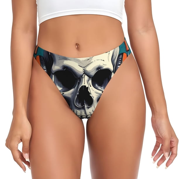 Balery Modern Hip-Hop Skull Tangas de Algodón para Mujer con Estampado – Ropa Interior Sexy, Transpirable, G-string-Medium