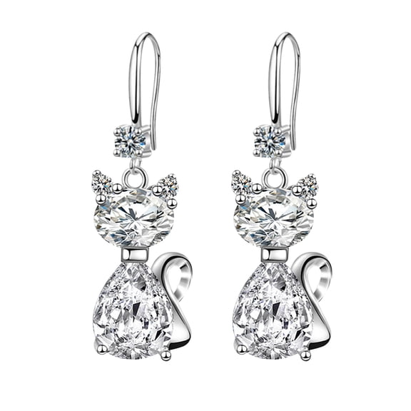 Goowood Women Silver Dangle Earrings Stainless Steel Crystal Drop Jewelry Diamond Accent Round Hypoallergenic Fashion Accessories Party Valentine's Day Gift