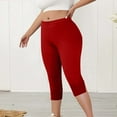 thumbnail image 5 of LIBRCLO Womens Plus Size Yoga Pants Cropped Leggings Capris Solid Color Elastic Waist Pants, 5 of 8