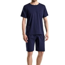 SWSMCLT Men's 2 Piece Shorts Pajama Set Soft Pjs Lightweight Lounge Set Cotton Summer Short Sleeve Lounge Cool Navy X-Large
