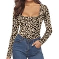 thumbnail image 2 of Women's Square Neck Bodysuits Long Sleeve Printed Tops Basic Shirts Slim Fit Sexy Jumpsuit Rompers Fall Outfits, 2 of 5