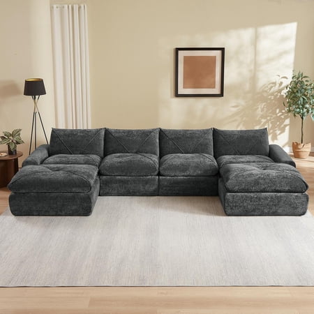 FFZ Modern Minimalist Chenille Sofa, Spacious Living Room Couch, Dark Gray