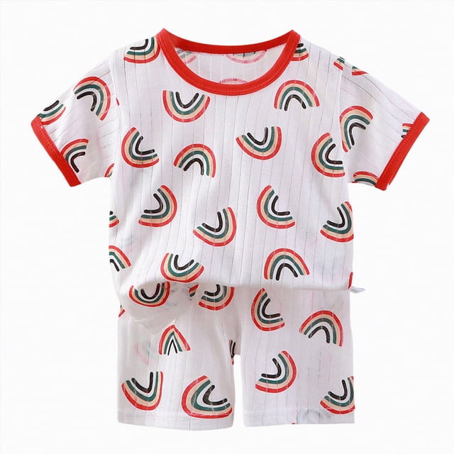 Curenmufel Pyjama Garçons Été Grands Garçons Pyjama 2 Pcs Court PJS Mignon Dessin Animé Tenue de Nuit 3T 4T (Rouge,3-4 Ans)