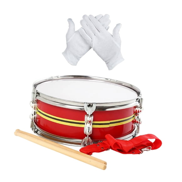 Bunblic Snare Drum Set Musical Instrument Bright Tone 13 inch with Drumsticks with Gloves and Strap for Children Adults Drummer Stage Red Yellow