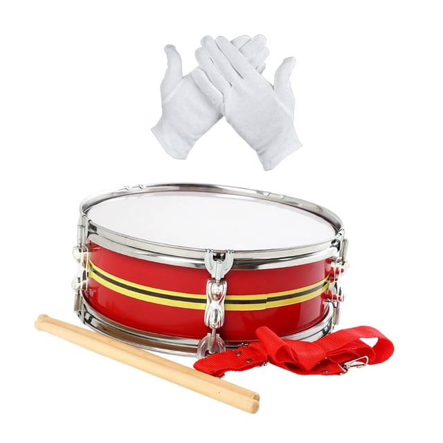 BELOVING Snare Drum Set Musical Instrument Bright Tone Professional 13 inch with Gloves Red Yellow