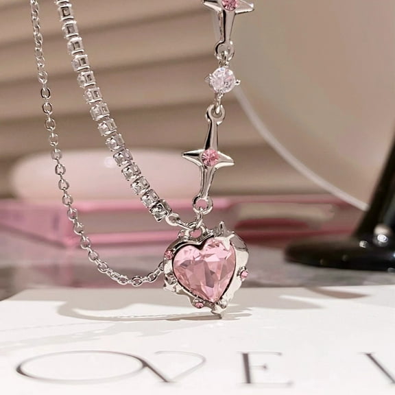 Silver Necklace With Starry Chain And Heart Pendant: A Whimsical Delight