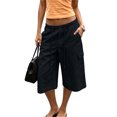 thumbnail image 2 of Mifsaly Capri Cargo Pants for Women Elastic Drawstring Waist Cropped Trousers with Pockets Lightweight Casual Knee Length Vacation Summer Capris Black,M, 2 of 7