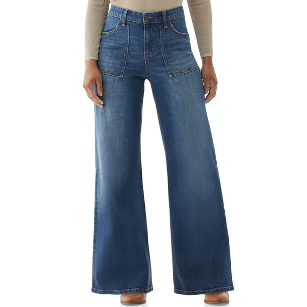 Scoop Women's Utility Wide Leg Jeans - Walmart.com