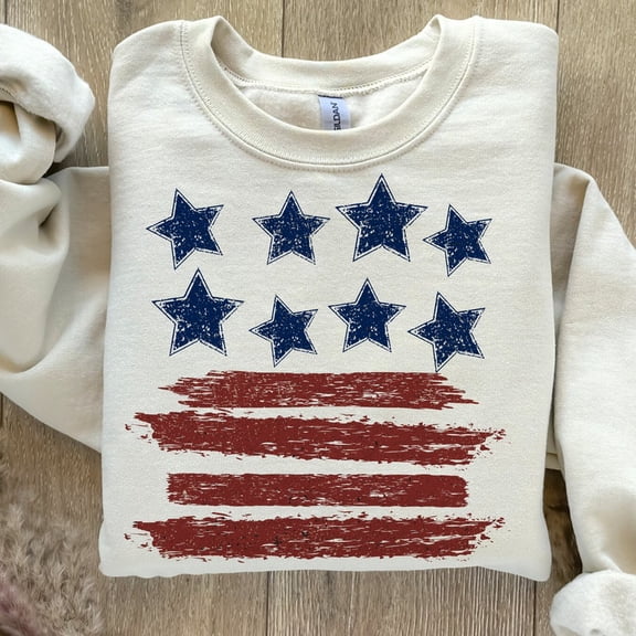 Retro Stars and Stripes American Flag Sweatshirt, Patriotic 4th of July Shirt, Vintage USA Pride Outfit, Independence Day Apparel