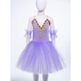 thumbnail image 5 of TiaoBug Girls Professional Ballet Leotards Tutu Dress Ballerina Swan Lake Competition Dancewear Purple 11-12, 5 of 7