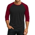 thumbnail image 2 of Men's Long Sleeve Round Neck Contrast Color Raglan Three Quarter Sleeve T-Shirt Top for Spring Fall Weekend Outfit,Deep Red,S, 2 of 8