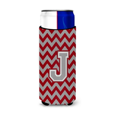 

Carolines Treasures CJ1043-JMUK Letter J Chevron Crimson and Grey Ultra Beverage Insulators for slim cans Slim Can
