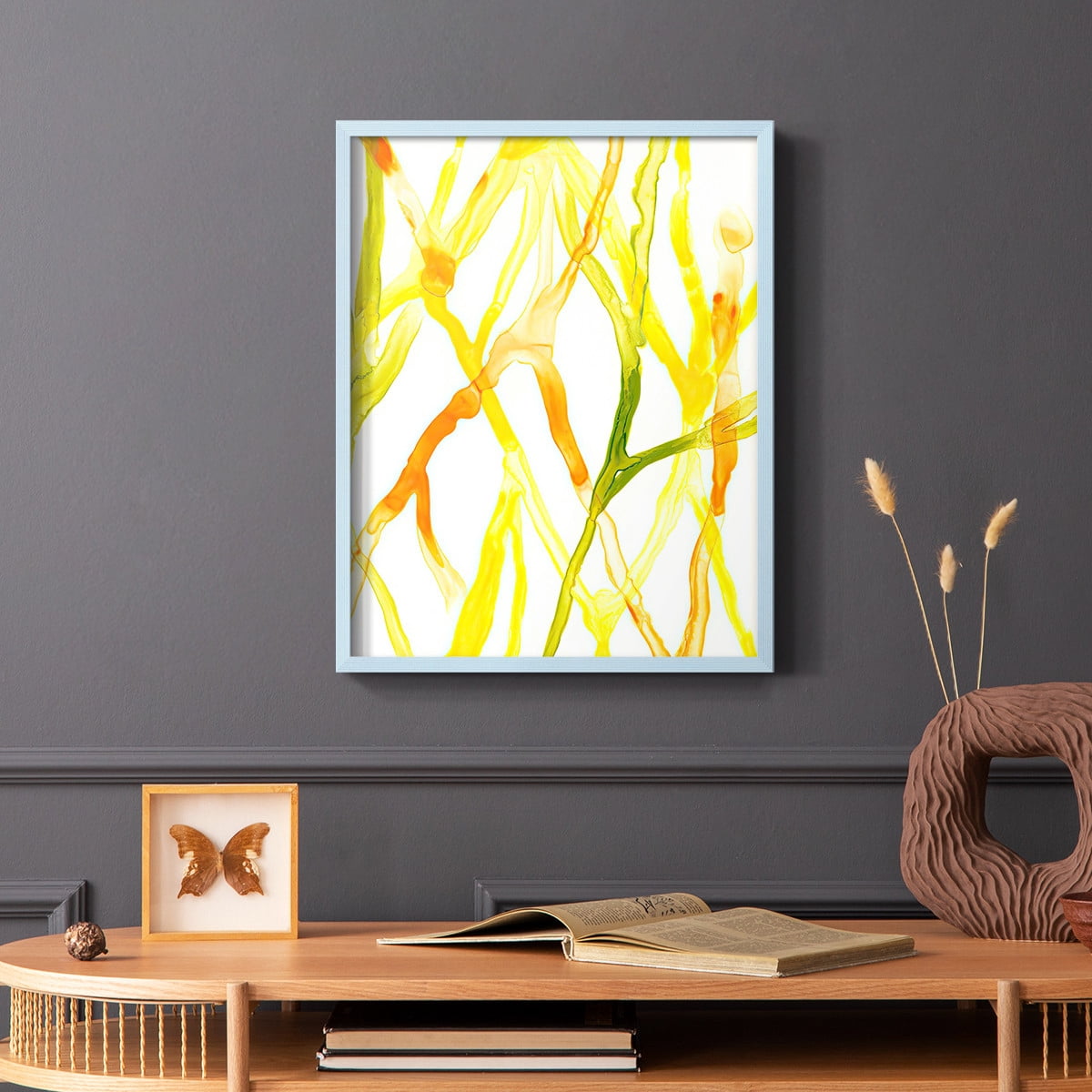 Runnel IV Framed Print in Blue Solid Wood Framed Print No Nail Hanging