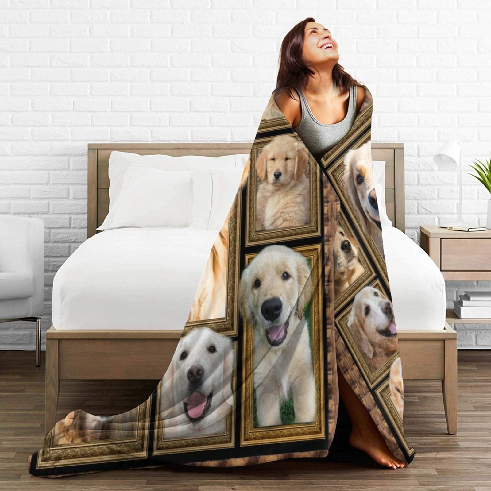 Wijzvio Golden Retriever Dog Throw Blanket Soft Fuzzy Fleece Blanket For Couch Bed Living Room Decoration 80"X60"