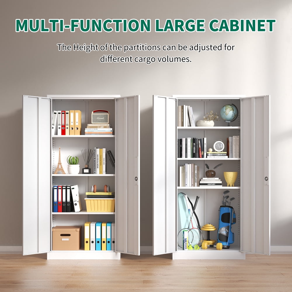 71"H Metal Garage Storage Cabinet, Tool Steel Locking Cabinet with Doors and 3 Adjustable Shelves,for Home Office,Classroom,Pantry,White