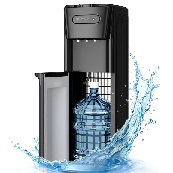 UrbanSync Bottom Loading Water Dispenser for 3 or 5 Gallons, 3 Temperatures (Cold/Hot/Warm) with Child Lock, Display Light, for Apartments, Schools, Companies, Black