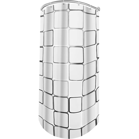 U Shaped Shower Curtain Rod Set-Grid Style,Curved Shower Curtain Rod With 7.8ft*5.9ft Curtain,Stainless Steel Shower Curtain Rail Pole,Stretchable/Waterproof,For Bathroom Bathtub -No Drilling