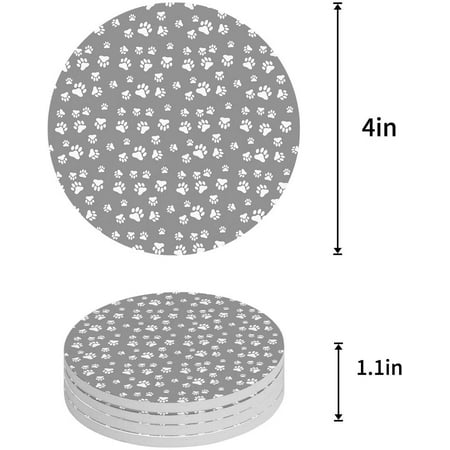 

KXMDXA Cute Puppy Cat Paw Grey Set of 4 Round Coaster for Drinks Absorbent Ceramic Stone Coasters Cup Mat with Cork Base for Home Kitchen Room Coffee Table Bar Decor