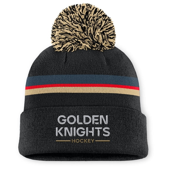 Women's Fanatics Black Vegas Golden Knights Authentic Pro Rink Cuffed Knit Hat with Pom