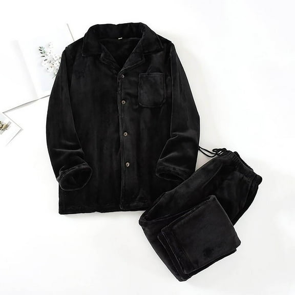 uublik Mens Pajamas Set Comfy Sleepwear Long Sleeve Pjs Set Soft 2 Piece Lounge Set Cozy Nightwear with Pockets, Black