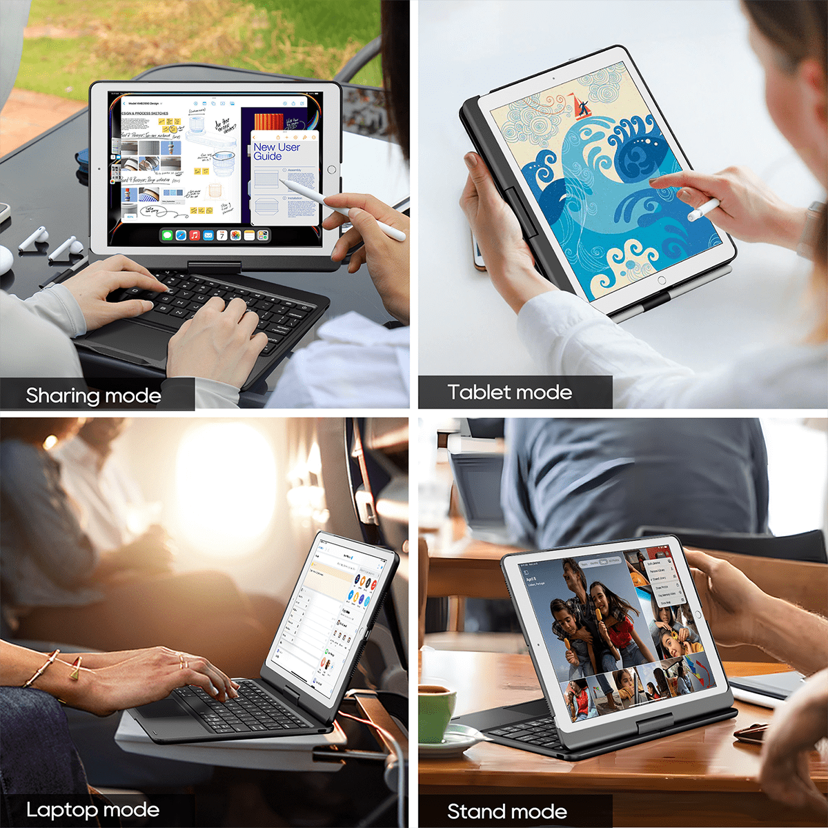 Pekarejue Wireless Keyboard Case for 2021 Apple iPad 10.2 inch 9th 8th 7th Generation, iPad Air 3rd and iPad Pro 10.5 2nd Gen: Rotatable Cover with Pencil Holder, Multi-Touch Trackpad, RGB Backlit
