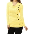 thumbnail image 1 of INSPIRAR CHIC Blusa de Manga Larga con Cuello de Cowl y Botones Decorativos, Frontal Fruncido, Ajuste Regular, Pullover Talla XS Amarillo Claro, 1 of 6
