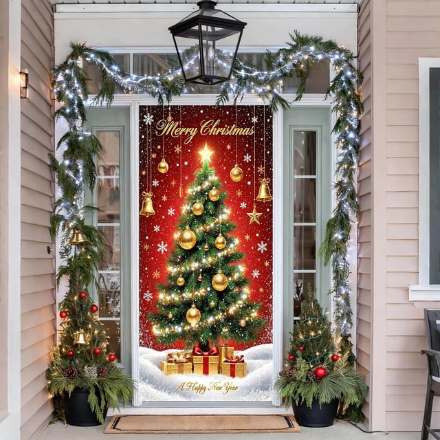 Christmas Door Cover Santa Claus Design Holiday Decoration for Front Door Indoor Wall Party Festive Decorations Merry Xmas Home Decor