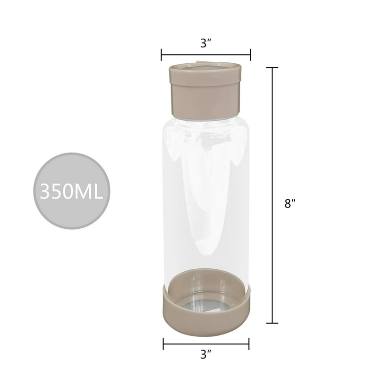 Clear Water Bottle 12oz / 350ml Wide Mouth Glass Bottles with Strap, Lids  for Juicing, Smoothies, Infused Water, Beverage Storage, Khaki 