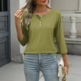 thumbnail image 5 of IROINNID Women Solid Color Casual Button Down Round Neck Three Quarter Sleeve Tshirt Loose Fit Comfortable Soft Breathable Everyday Basic Tee(Green#1,M), 5 of 8