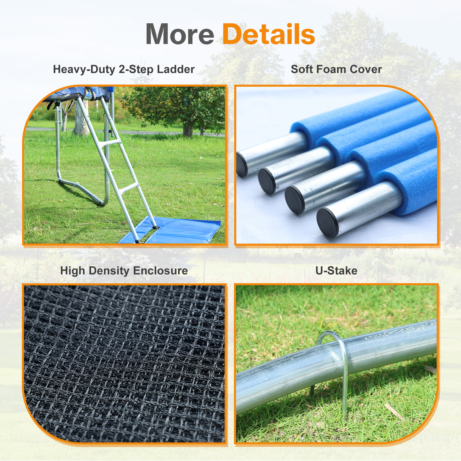 Aoodor 10FT Outdoor Trampoline, Recreational Trampoline with Enclosure Outer-Safety Net and Ladder for Kids