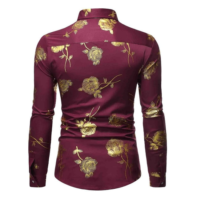 Pompotops Chemise de Soirée Homme Boîte de Nuit Dorée Imprimée 3D Rose Ajustée en Solde