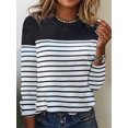 thumbnail image 1 of Tops de manga larga a rayas de contraste de Color para mujer, camiseta suelta informal cómoda, camisetas elegantes de cuello redondo para mujer, otoño, 1 of 5