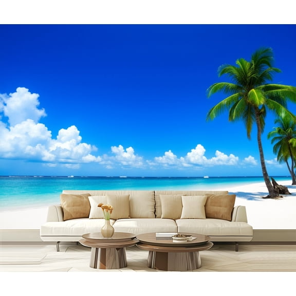 Wall Mural Peel and Stick Paradise tropical beach palm Self-Adhesive Wallpaper Removable Wall Decal Wall Sticker Home Decor for Living Room Bedroom 100"x144"