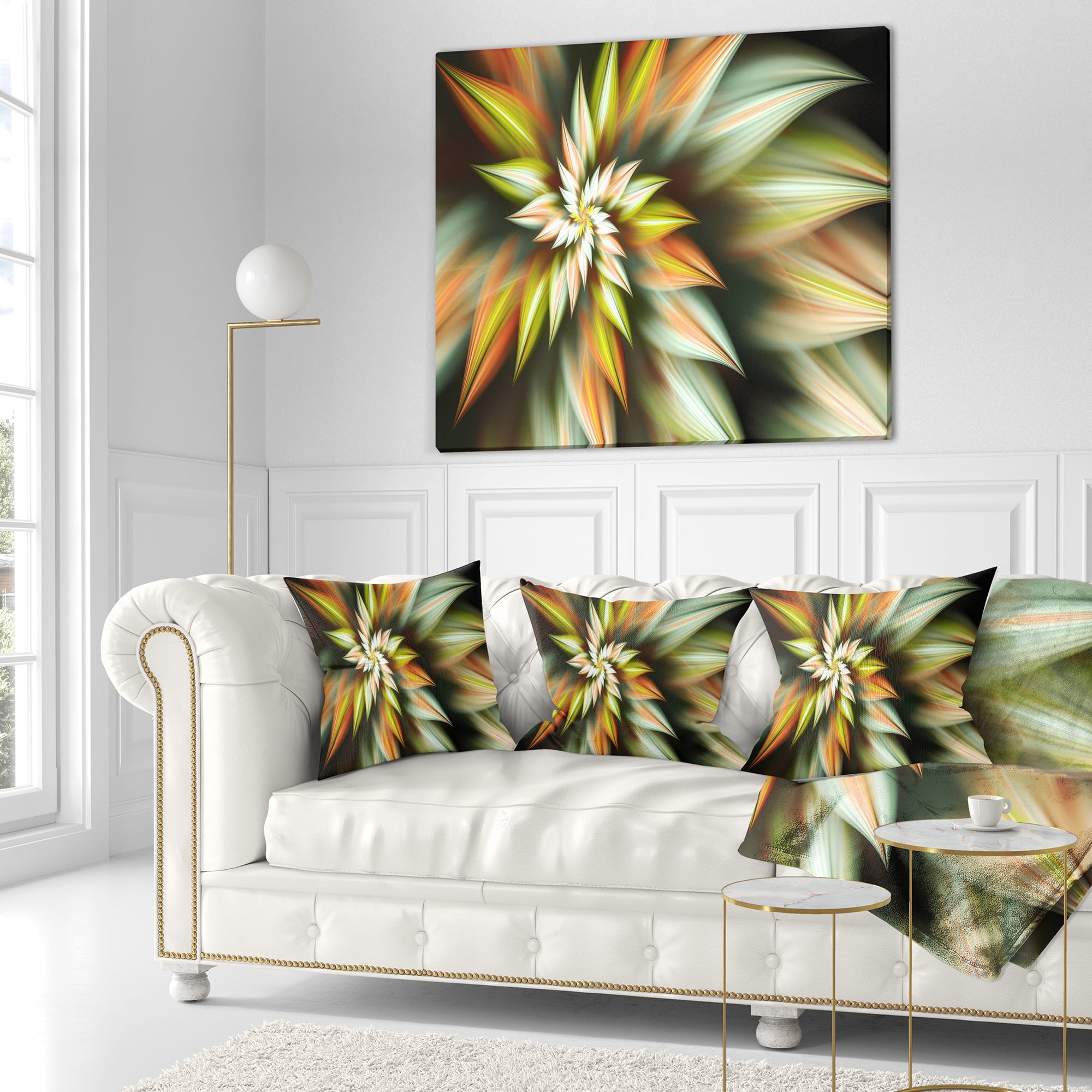 Designart Exotic Brown Fractal Spiral Flower - Abstract Throw Pillow - 16x16
