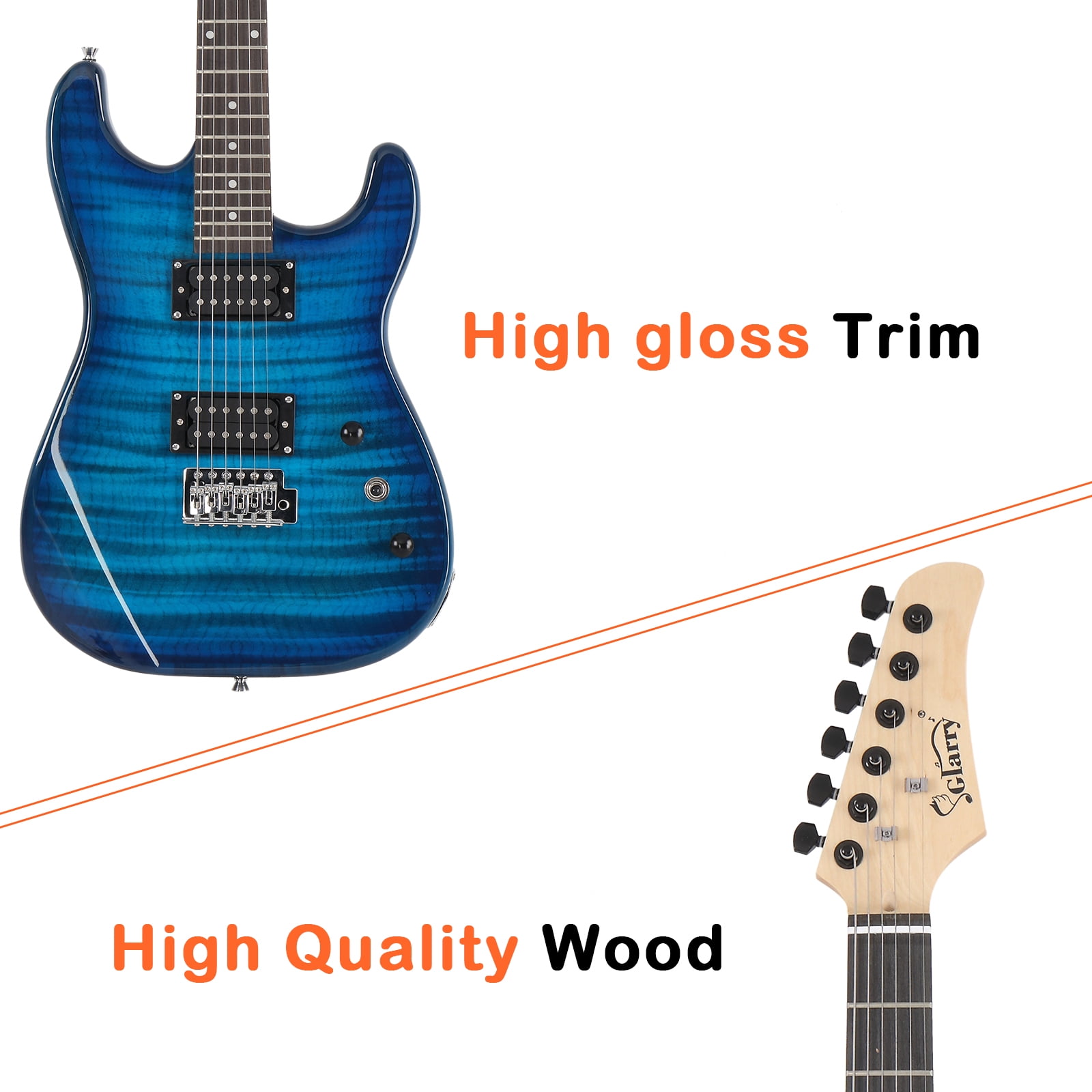 Electric Guitar Kit with 20W AMP Bag Guitar Strap, GST Stylish H-H Pickup Tiger Stripe Blue