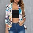 thumbnail image 4 of Lilgiuy Women's Suit Open Front Cardigan Jacket Daily Commute Office Half Sleeve Printed Blazers 2022 Fall Winter, 4 of 5