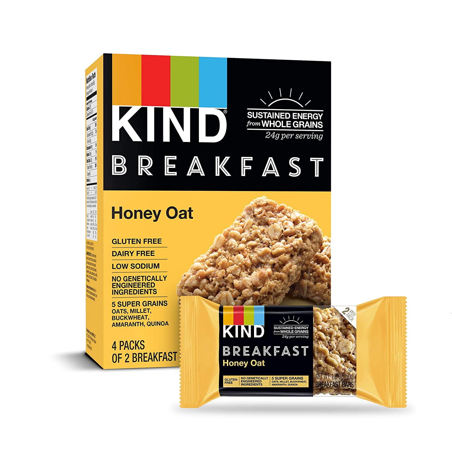 KIND Breakfast Bars, Honey Oat, Gluten Free, 1.8oz, 32 Count