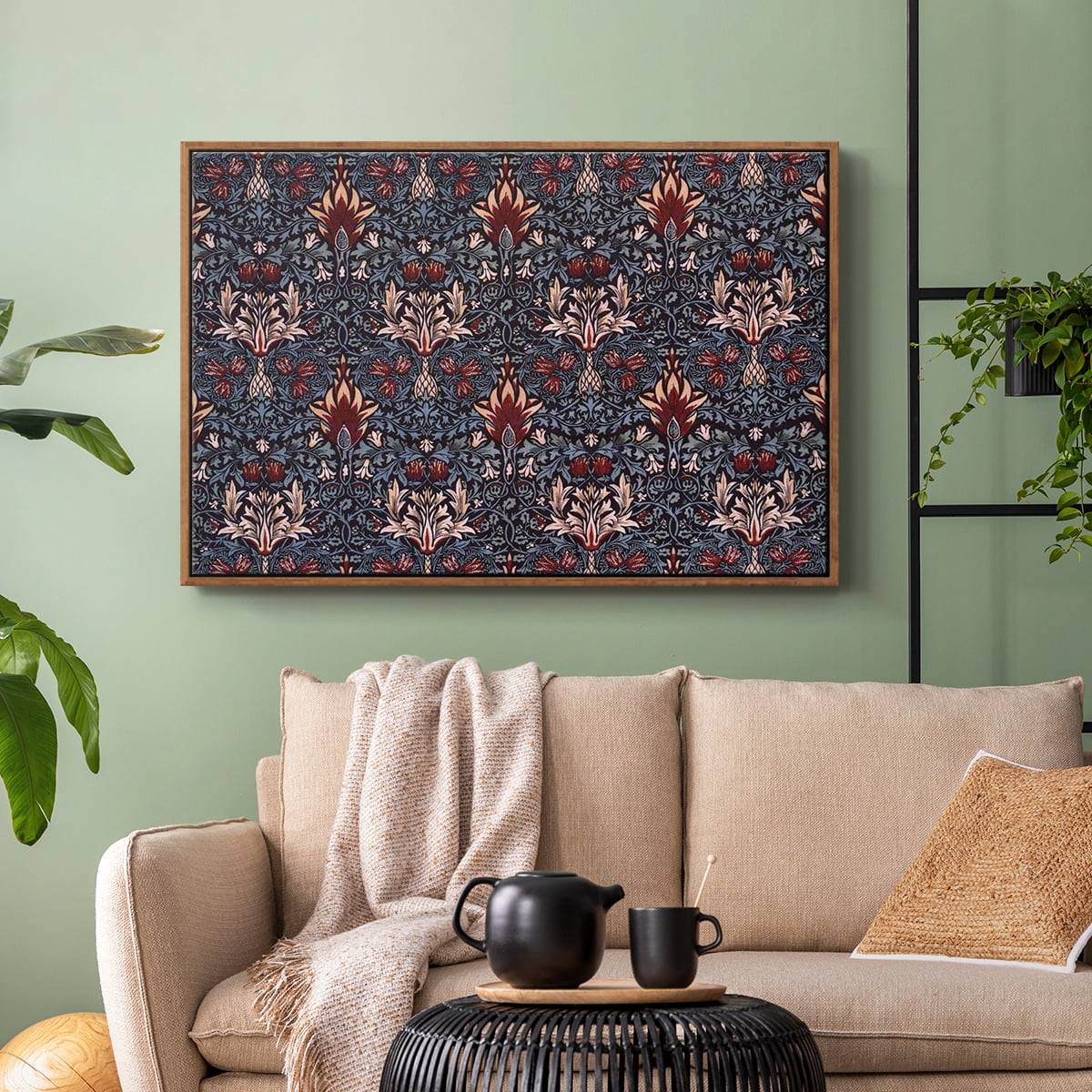 Vintage Abstract Print-LVII Framed in Walnut Wood Gallery Wrapped Canvas 27 in. x 41 in.
