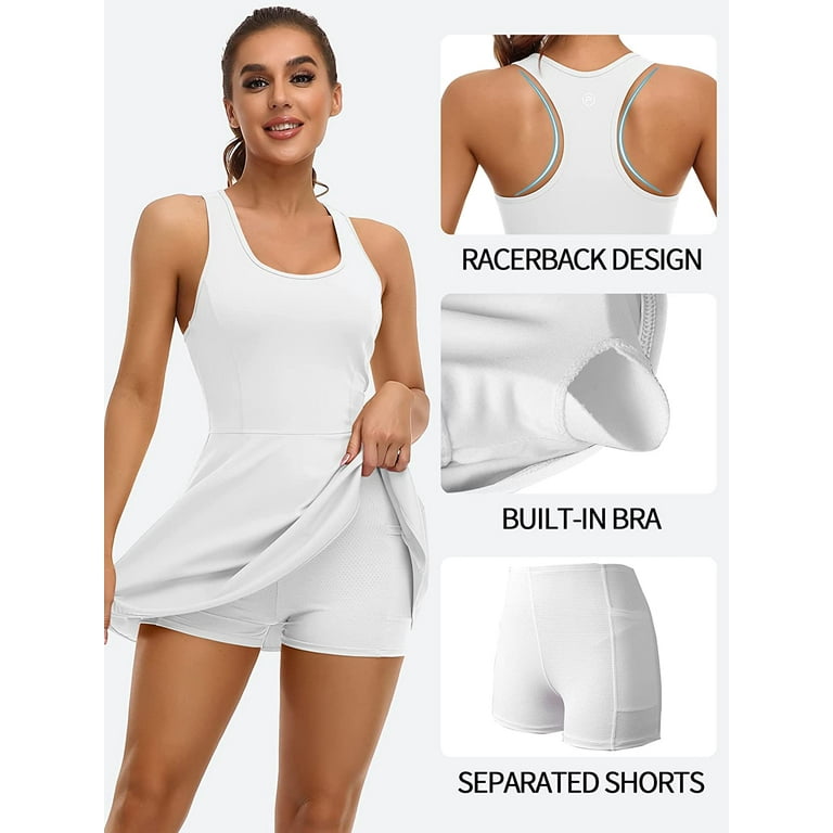  Women Built-in Bra Tennis Dress Adjustable Straps Workout Dress  with Pockets Exercise Athletic Dresses with Biker Shorts(Black,Small) :  Clothing, Shoes & Jewelry