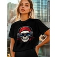 thumbnail image 6 of Women's T-Shirt Skull With Headphones Funny Short Sleeve Casual Tee Classic Crew Neck T Shirt for Women Black, 3XL, 6 of 7