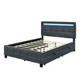 thumbnail image 6 of Harper & Bright Designs Queen Size Upholstered Platform Bed with LED Lights and 4 Drawers, Linen Fabric Bed with Tufted Headboard, Gray, 6 of 17