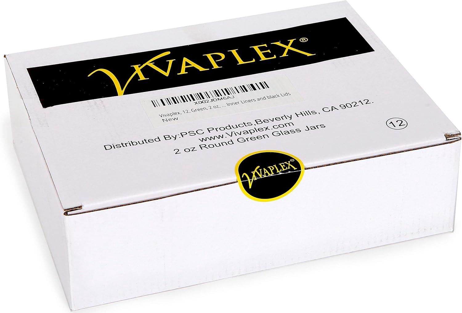 Vivaplex, 12, Green, 2 oz, Round Glass Jars, with Inner Liners and black Lids