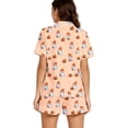 thumbnail image 4 of XINPING Women Halloween Pajamas Halloween Print Notch Lapel Short Sleeve Pajama Shorts Two Piece Outfit M, 4 of 7