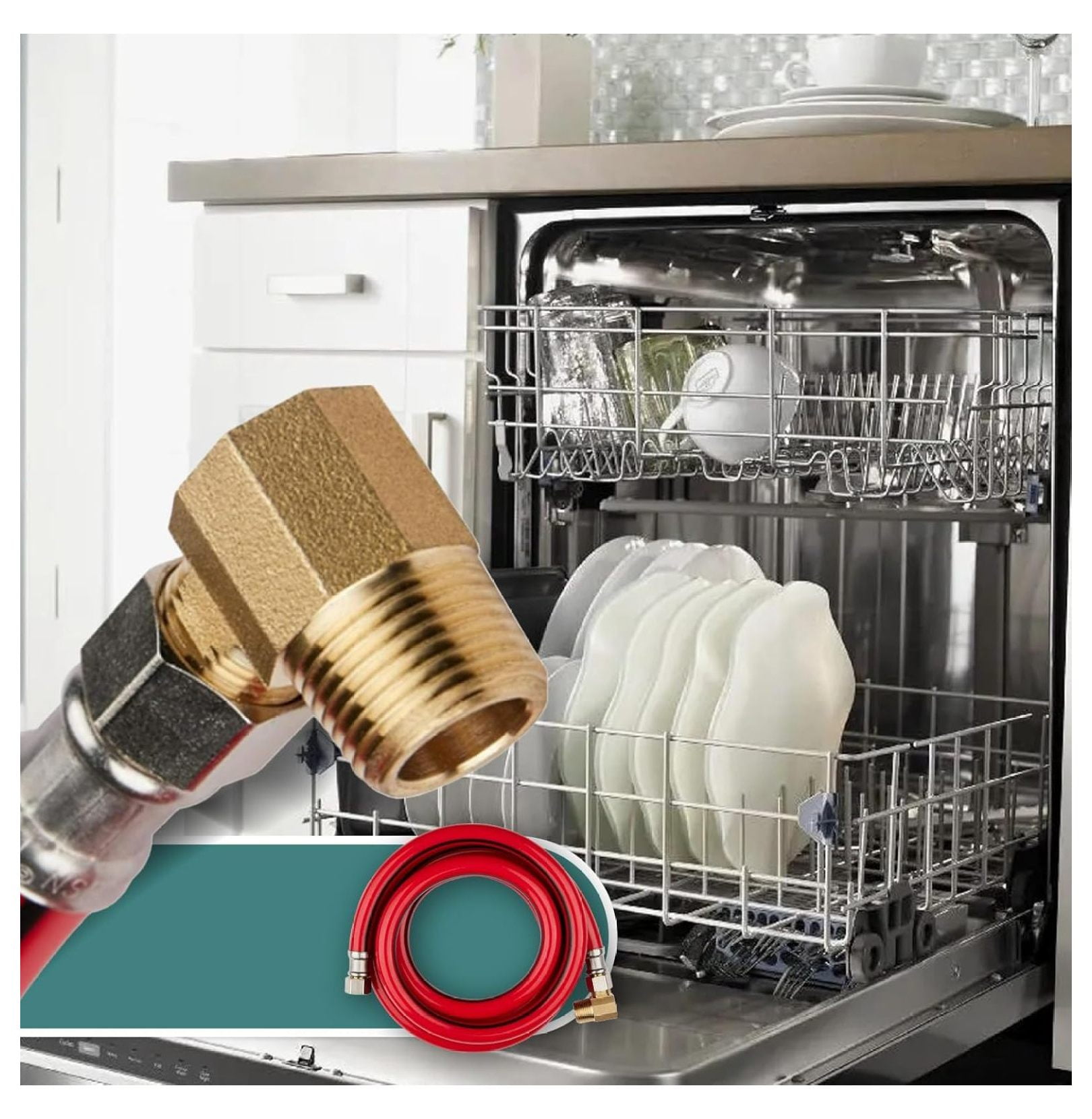 5-PACK 6 FT Red PVC Dishwasher Hose with Attached 90 Degree 3/8" MIP Elbow, 3/8" x 3/8" Comp Water Supply Line