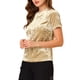 thumbnail image 4 of Camiseta de terciopelo de mujer Inspire Chic para fiesta, cuello redondo, manga corta, casual, M, beige claro, 4 of 8